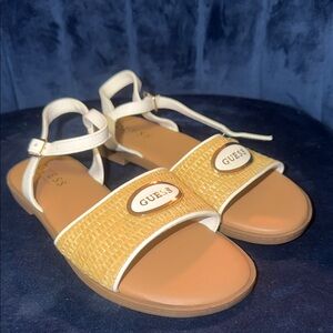 Guess Rattan and White Woven Sandals Size 6